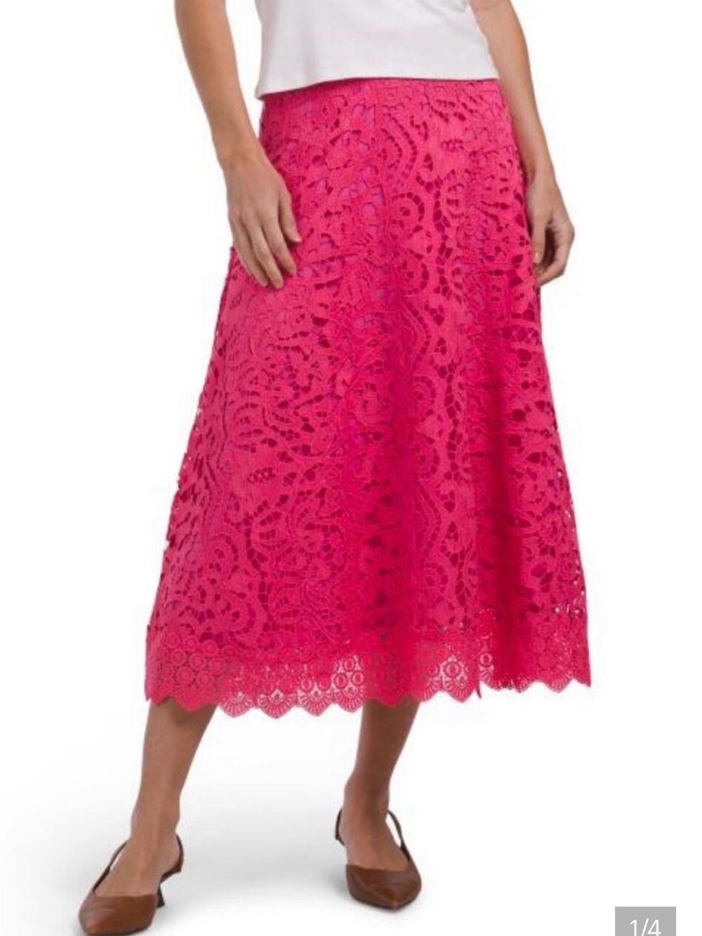 Dalia MacPhee Midi Skirt w/Lace Overlay. Fuchsia. NWT. Runs slightly small. FAB